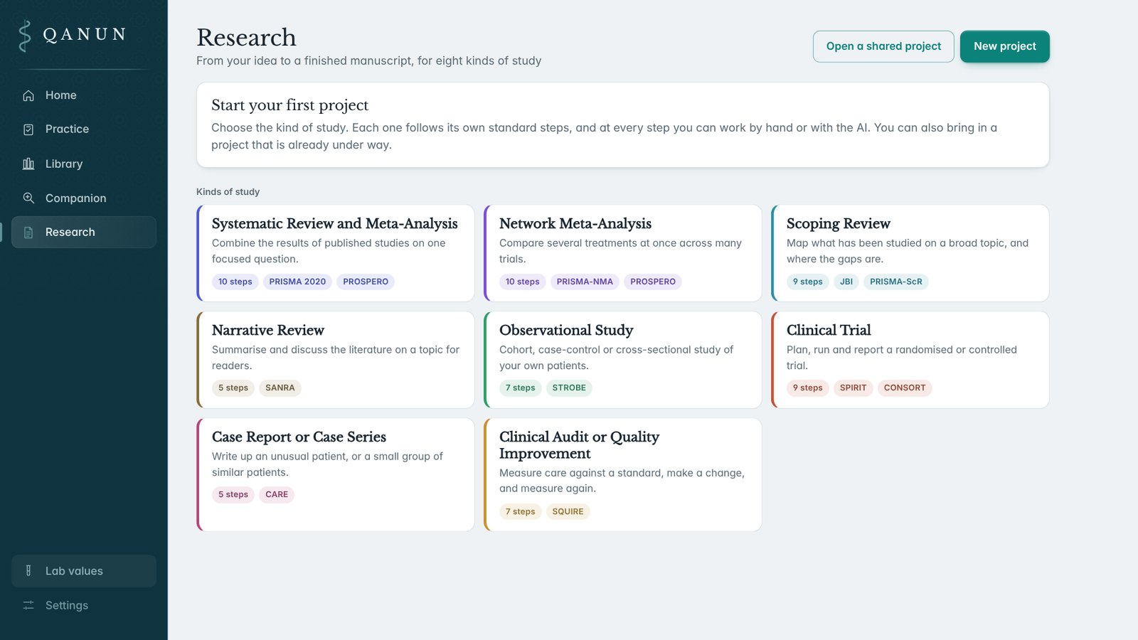 Research study types on a computer